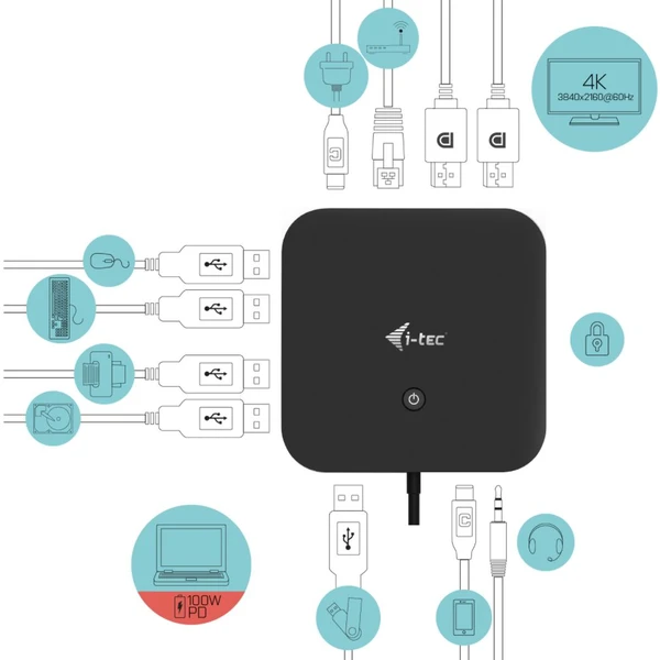 i-tec USB-C Dual Display Docking Station with Power Delivery 100 W - Dokovací stanice - Obrázek W49B000501