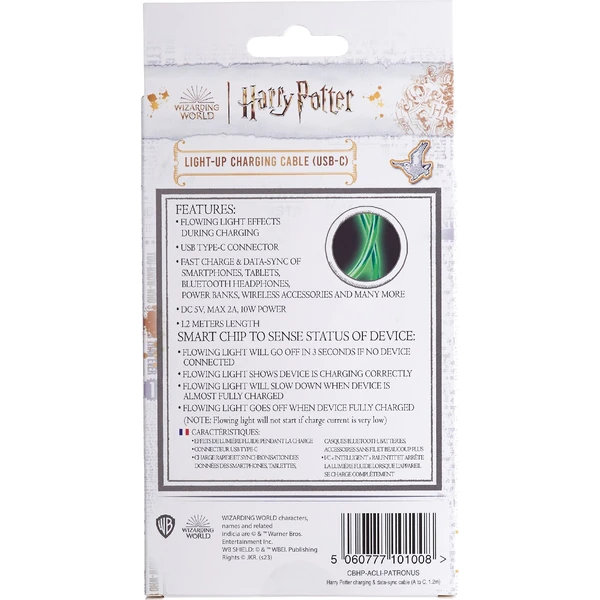 Lazerbuilt Harry Potter - Patronus USB-A/USB-C svítící napájecí kabel 10W 1,2m zelený - Kabely a redukce - Obrázek WA7H000K01