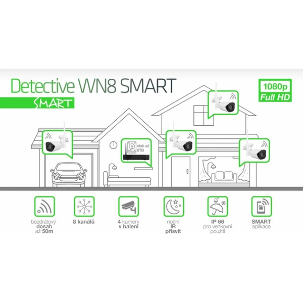 Evolveo Detective WN8 SMART 4 ks bílá - IP kamery - Obrázek WC00000J01