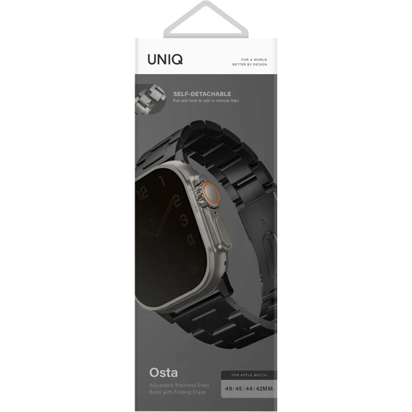 UNIQ Osta článkový ocelový řemínek Apple Watch 49/46/45/44/42mm černý - Řemínky - Obrázek WG00000K01