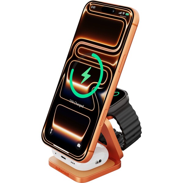 Cubenest SQ312 Ultra Qi2.2 (MagSafe) 3v1 nabíječka (35W) oranžová (Limited Edition)