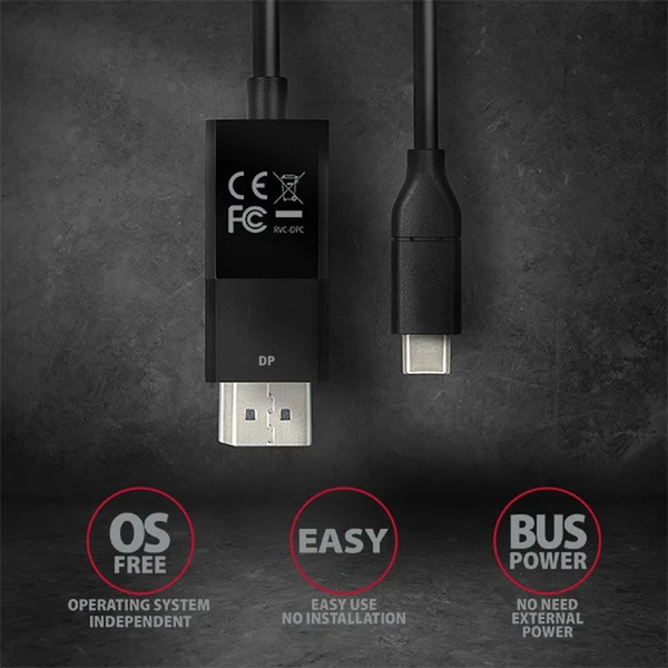 AXAGON USB-C/DisplayPort 1.2 kabel 4K 1,8m černý - Kabely a redukce - Obrázek WI7HF00101