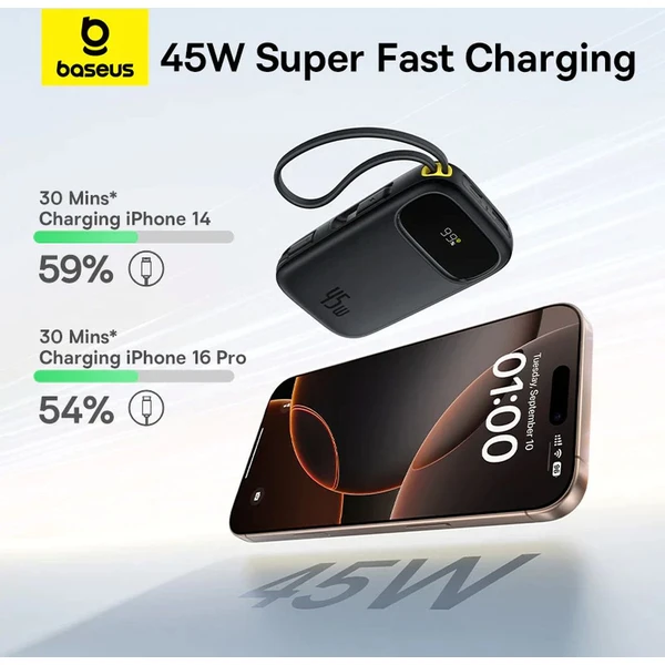 Baseus EnerFill FC31 Qpow 3 20000mAh powerbanka, 45W, s kabelem USB-C a Lightning černá - Powerbanky - Obrázek WMBQ000K01