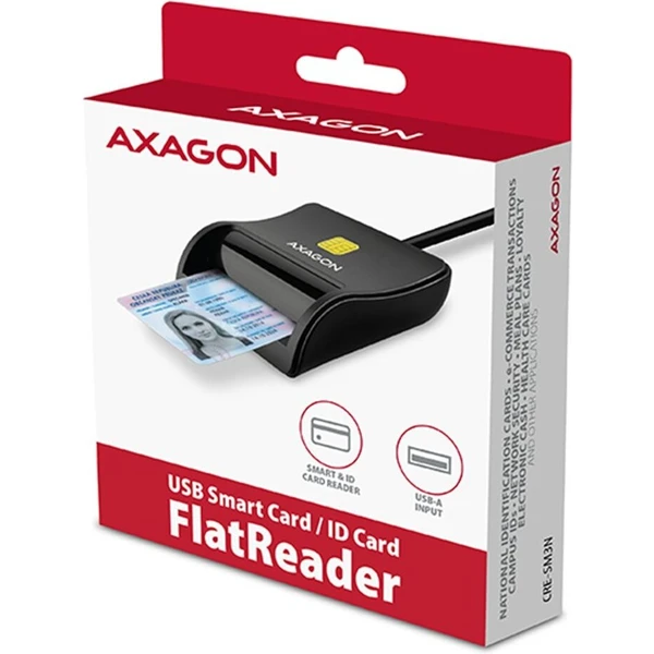 AXAGON CRE-SM3N USB-A FlatReader čtečka kontaktních karet Smart card (eObčanka), kabel 1.3m - Čtečky paměťových karet - Obrázek WMS6000701