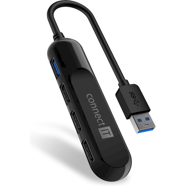 CONNECT IT USB-A hub 4v1 černý Černá