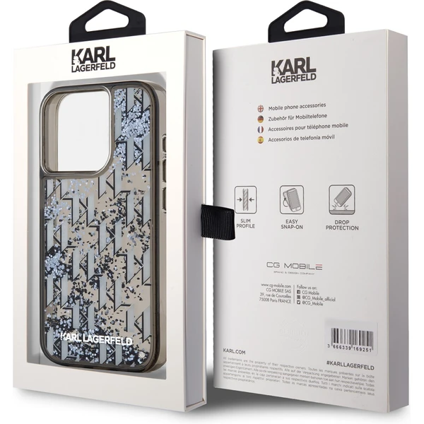 Karl Lagerfeld Liquid Glitter Monogram Gradient zadní kryt pro iPhone 15 Pro Max černý - Pouzdra - Obrázek WWS6000L01