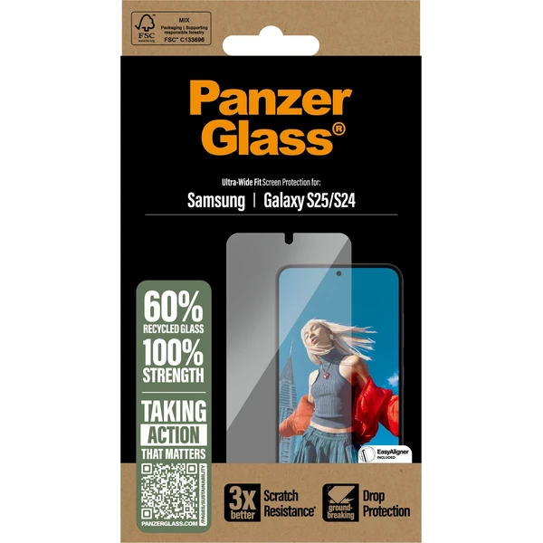 PanzerGlass® Ultra-Wide Fit sklo Samsung Galaxy S25/S24 s instalačním rámečkem - Ochranné folie a skla - Obrázek X0FC000J01
