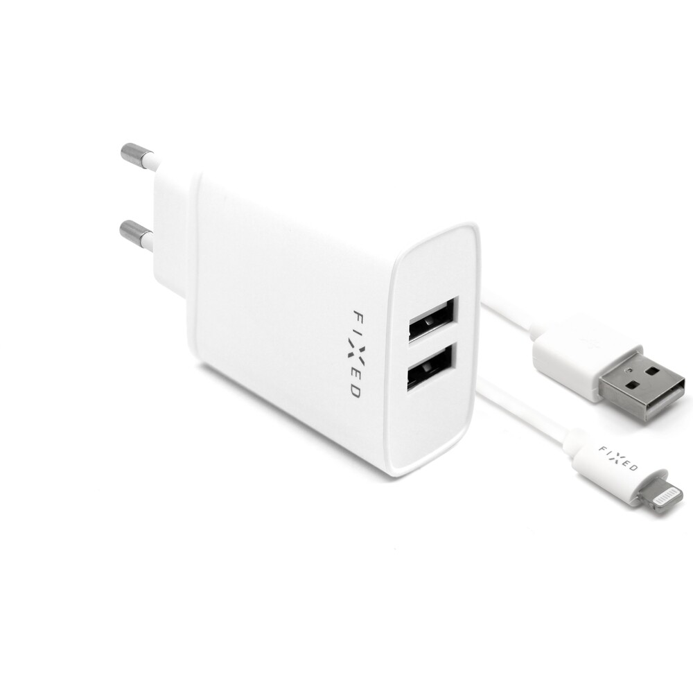 FIXED síťový adaptér Smart Rapid Charge 15 W 2x USB s kabel USB/Lightning bílá
