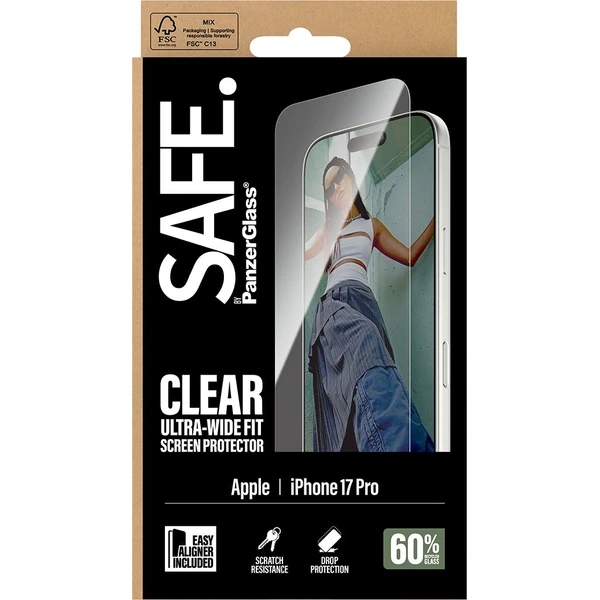 PanzerGlass® SAFE Ultra-Wide Fit sklo Apple iPhone 17 Pro s instalačním rámečkem - Ochranné folie a skla - Obrázek X1KH000K01