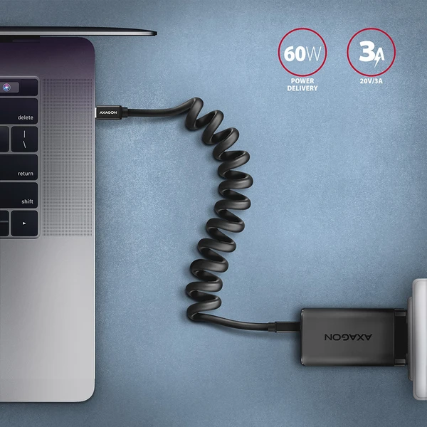 AXAGON BUCM-CM20TB TWISTER USB-C/USB-C napájecí kabel 60W 1,1m černý - Kabely a redukce - Obrázek X1P0000K01