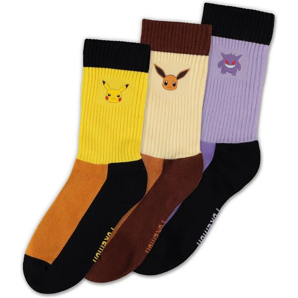 Ponožky Pokémon - Pikachu, Eevee, Gengar 39/42 (3 páry) Vícebarevná