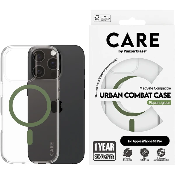 PanzerGlass® CARE kryt Apple iPhone 16 Pro MagSafe Urban Combat čirý/zelený - Pouzdra - Obrázek X508000P01
