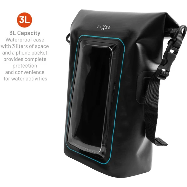 FIXED Float Bag 3L voděodolný vak s kapsou pro mobilní telefon černý - Pouzdra - Obrázek X555000N01