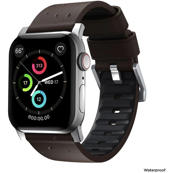 Nomad Active Strap Pro hydrofobní kožený řemínek Apple Watch 49/46/45/44/42mm hnědý/stříbrný - Řemínky - Obrázek X5G1000K01