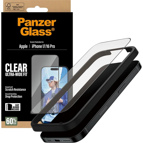 PanzerGlass® Ultra-Wide Fit sklo Apple iPhone 17/16 Pro s instalačním rámečkem - Ochranné folie a skla - Obrázek X5KH000K01