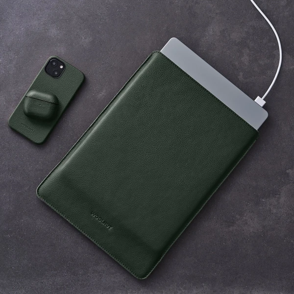 Woolnut kožené Sleeve pouzdro pro 14" MacBook Pro tmavě zelené - Pouzdra - Obrázek X5SR100501