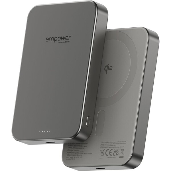 PanzerGlass® empower bezdrátová Qi2 powerbanka 10000 mAh, MagSafe, šedá