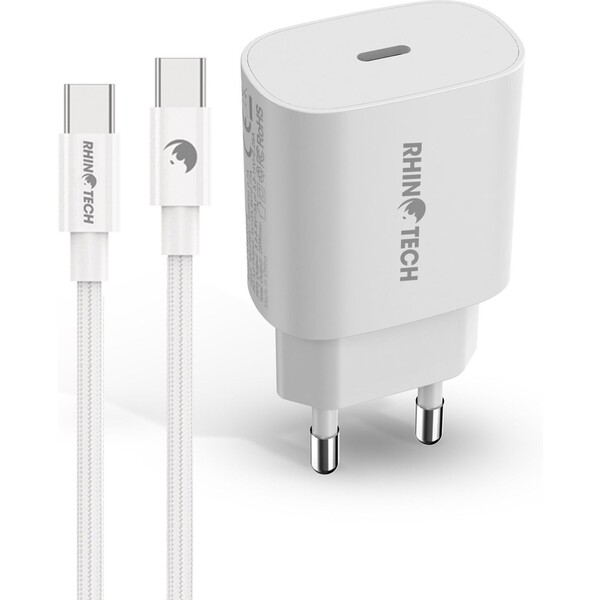 RhinoTech nabíjecí adaptér USB-C, PD 25W, bílá + USB-C kabel 60W, 1m, bílá RTACC493 Bílá