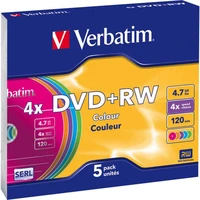 VERBATIM DVD+RW(5 ks)Slim/Colour//4x/DLP/4.7GB - Optické disky