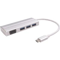 PremiumCord Adaptér USB 3.1 Type-C male na VGA female + 3x USB 3.0 stříbrný - USB huby