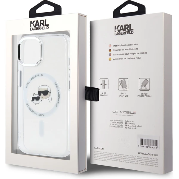 Karl Lagerfeld IML K&CH Heads Metal Frame MagSafe zadní kryt iPhone 15 čirý - Pouzdra - Obrázek XBO5000J01
