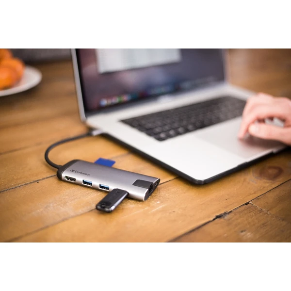 Verbatim USB-C Multiport HUB, 3x USB 3.0, 1x USB-C, HDMI, LAN, SD, microSD dokovací stanice šedá - Dokovací stanice - Obrázek XBOR000301