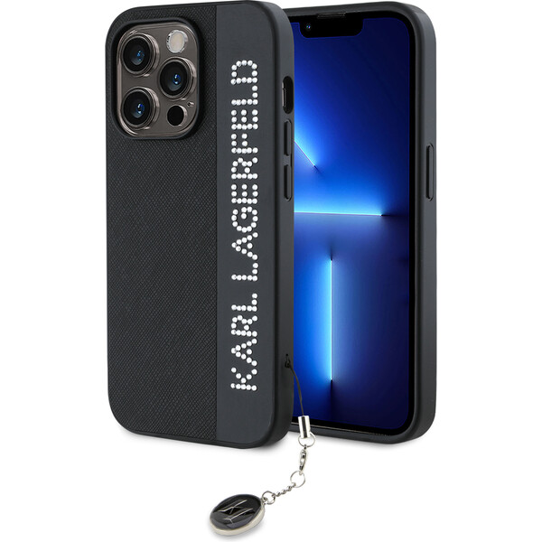 Karl Lagerfeld PU Saffiano Rhinestone Charm zadní kryt iPhone 14 Pro Max černý