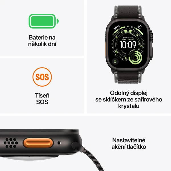 Apple Watch Ultra 3 (2025) 49mm Černý titan s černým oceánským řemínkem - Chytré hodinky - Obrázek XDQH000K01