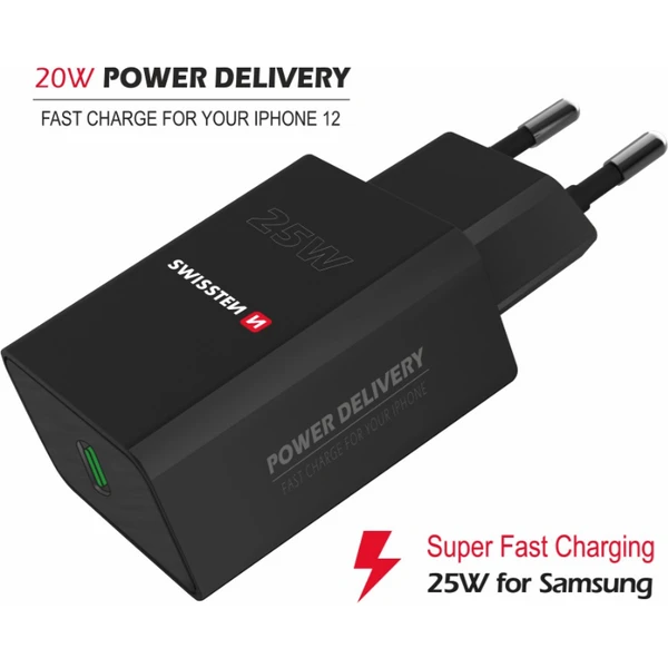 SWISSTEN síťový adaptér PD 25W pro iPhone a Samsung černý (ECO BALENÍ) - Nabíječky - Obrázek XEW5100501