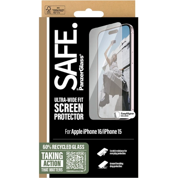 PanzerGlass® SAFE Ultra-Wide Fit sklo Apple iPhone 16/15 - Ochranné folie a skla - Obrázek XF08000P01