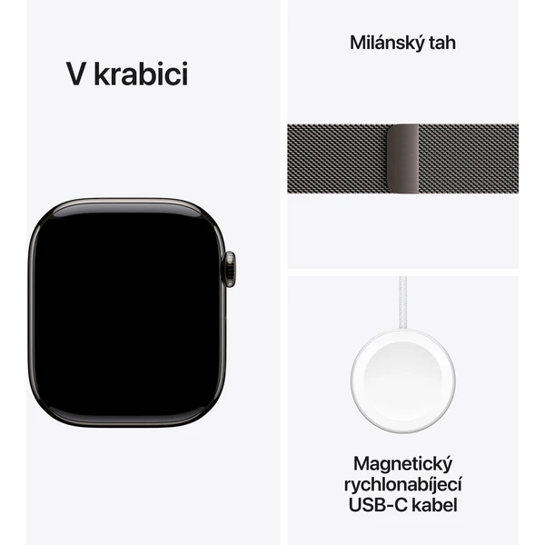 Apple Watch Series 11 Cellular (42mm) Břidlicově šedý titan s břidlicově šedým milánským tahem - Chytré hodinky - Obrázek XGQH000K01