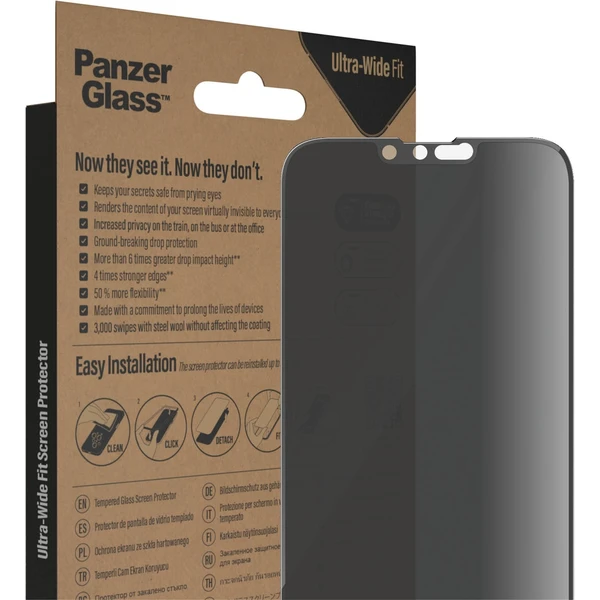 PanzerGlass™ Ultra-Wide Fit Privacy iPhone 14 Plus/13 Pro Max s instalačním rámečkem - Ochranné folie a skla - Obrázek XHKG100501