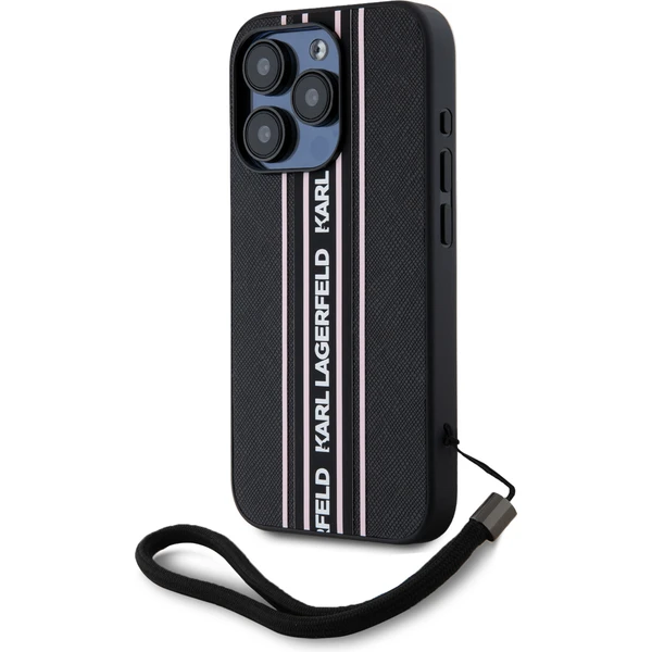 Karl Lagerfeld PU Saffiano Athleisure Stripe and Strap zadní kryt iPhone 15 Pro růžový - Pouzdra - Obrázek XHN5000J01