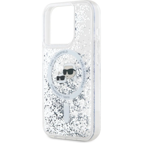 Karl Lagerfeld Liquid Glitter Karl and Choupette Heads MagSafe zadní kryt pro iPhone 15 Pro čirý - Pouzdra - Obrázek XHS6000L01