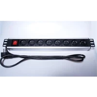 PremiumCord Panel napájecí do 19" racku 1.5U, 8x230V, 2m kabel, vypínač - Zásuvky