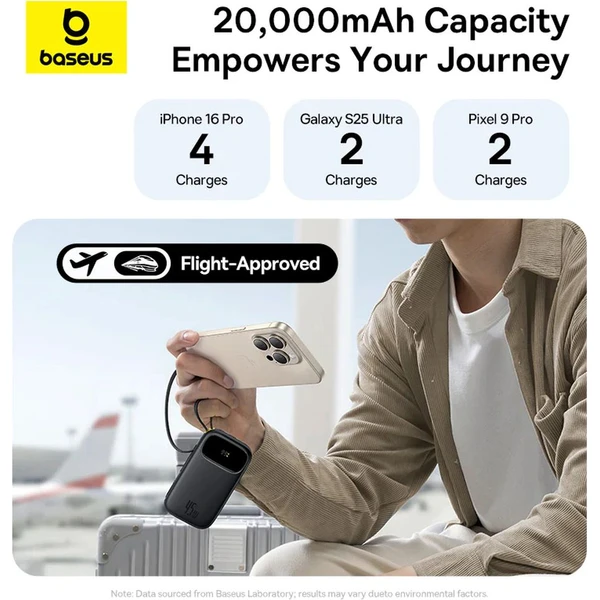 Baseus EnerFill FC31 Qpow 3 20000mAh powerbanka, 45W, s kabelem USB-C a Lightning černá - Powerbanky - Obrázek XMBQ000K01