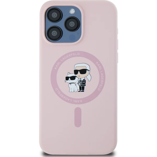 Karl Lagerfeld Liquid Silicone Karl and Choupette Magsafe zadní kryt iPhone 14 Pro růžový - Pouzdra - Obrázek XQP5000J01