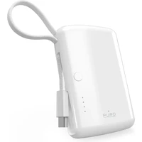 PURO Power Link Powerbanka 10000 mAh (20W) s PD a integrovaným kabelem, bílá - Powerbanky