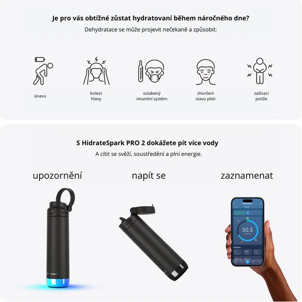HidrateSpark PRO 2 chytrá lahev s brčkem, 621 ml černá - Chytré láhve - Obrázek XX2H000K01