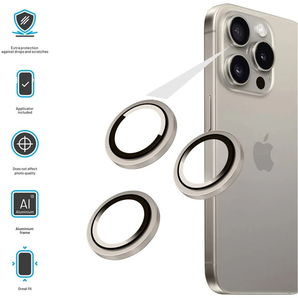 FIXED Camera Glass ochranná skla Apple iPhone 15 Pro/15 Pro Max přírodní titan - Ochranné folie a skla - Obrázek XYW5000L01