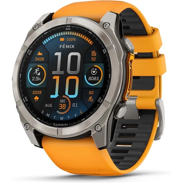 Garmin fenix 8 AMOLED Sapphire 51 mm titanové s oranžovým řemínkem Titanová