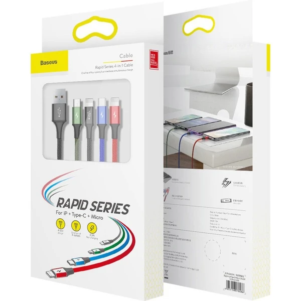 Baseus Fast 4v1 napájecí kabel 1,2m černý - Kabely a redukce - Obrázek Y2RR000501