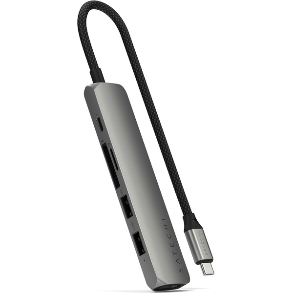 Satechi 6v1 USB-C Slim víceportový adaptér vesmírně šedý Vesmírně šedá