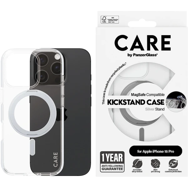 PanzerGlass® CARE kryt Apple iPhone 16 Pro MagSafe KickStand čirý/šedý - Pouzdra - Obrázek Y408000P01