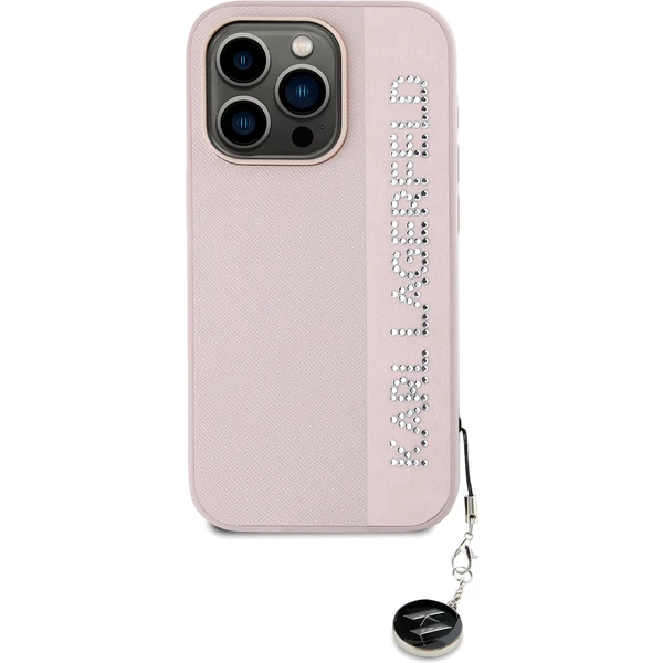 Karl Lagerfeld PU Saffiano Rhinestone Charm zadní kryt iPhone 15 Pro Max růžový - Pouzdra - Obrázek Y4N5000J01