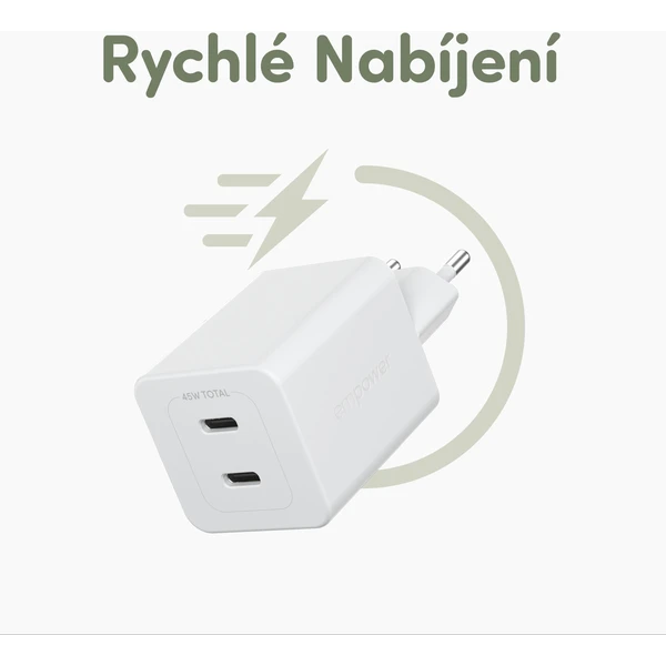 PanzerGlass® empower nabíječka Turbo GaN (45 W) 2x USB-C, bílá - Nabíječky - Obrázek Y53J000K01