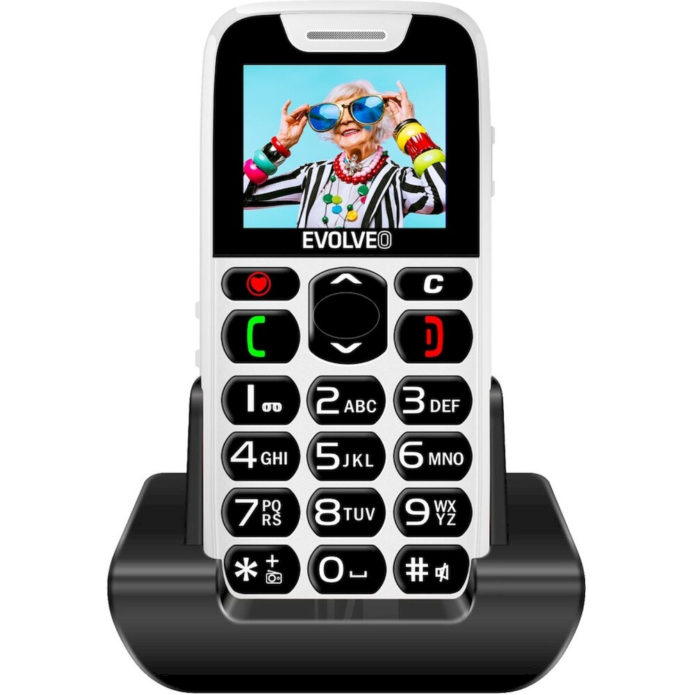 EVOLVEO EasyPhone mobilní telefon pro seniory s nabíjecím stojánkem bílý, CZ