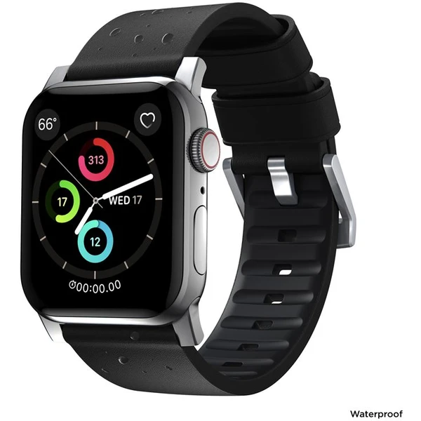 Nomad Active Strap Pro hydrofobní kožený řemínek Apple Watch 49/45/44/42mm černý/stříbrný - Řemínky - Obrázek Y6G1000K01