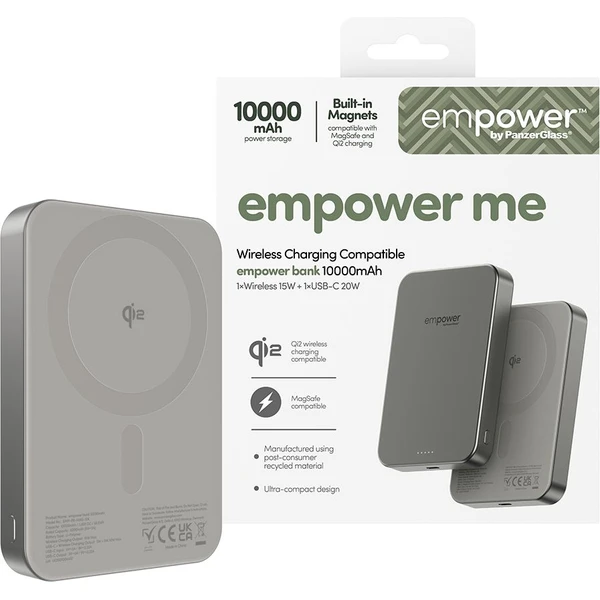 PanzerGlass® empower bezdrátová Qi2 powerbanka 10000 mAh, MagSafe, šedá - Powerbanky - Obrázek Y73J000K01