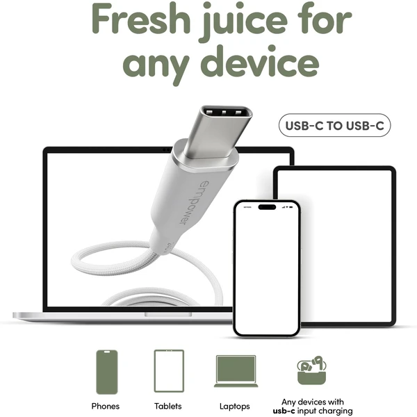 PanzerGlass USB-C/USB-C napájecí kabel 240W 1,2m bílý - Kabely a redukce - Obrázek Y83J000K01
